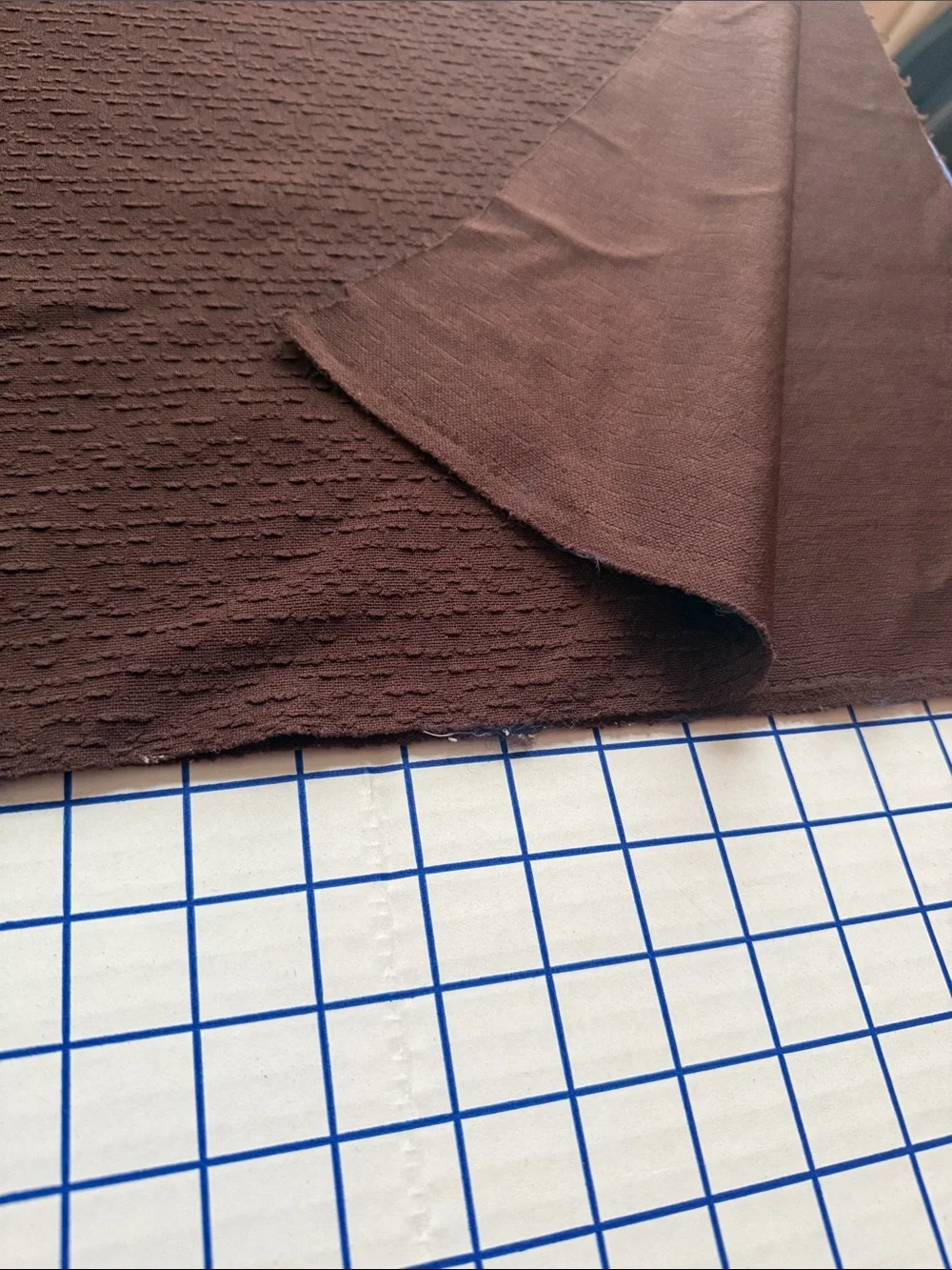 2 Textured Polyester Fabric Remnants Navy Stretch & Brown Textured Woven 1980s